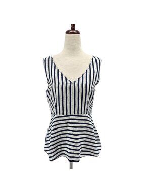 Madewell Rivet & Thread Womens 4 Top Linen Striped Peplum Tank Top Navy Blue